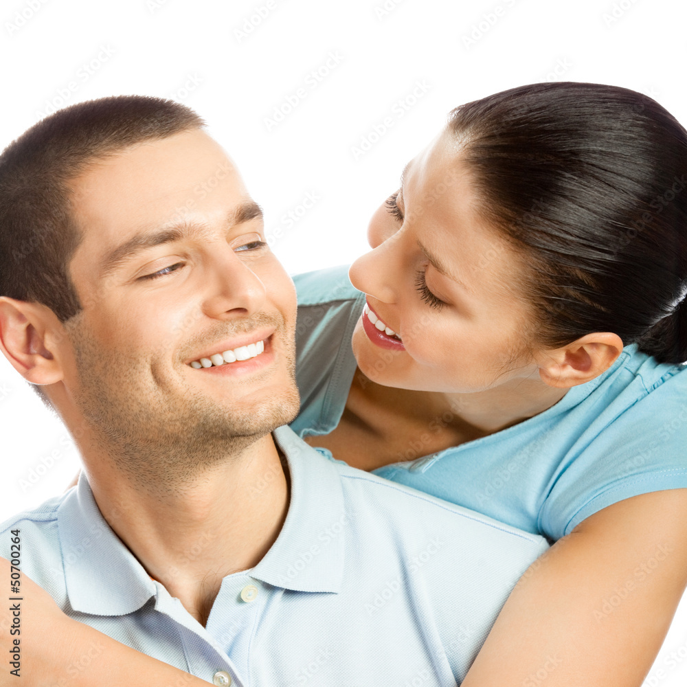 Happy smiling young couple, on white Happy smiling young couple, on white