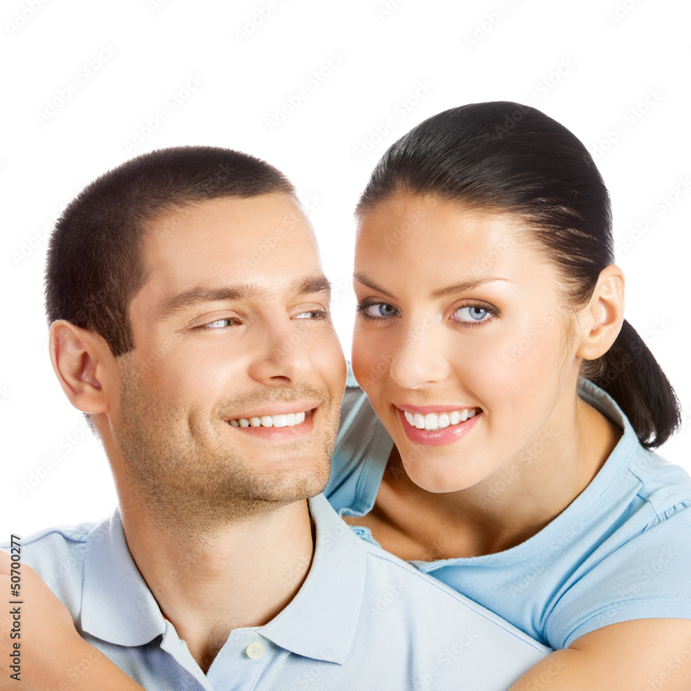 Happy smiling young couple, on white Happy smiling young couple, on white