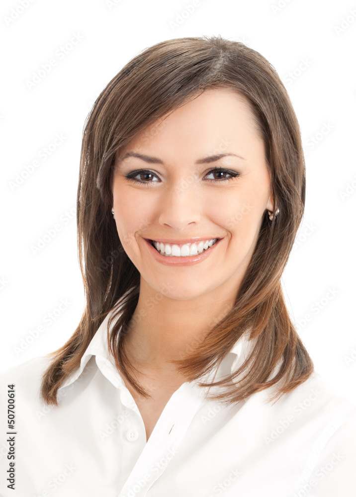 Portrait of young happy businesswoman, isolated Portrait of young happy businesswoman, isolated