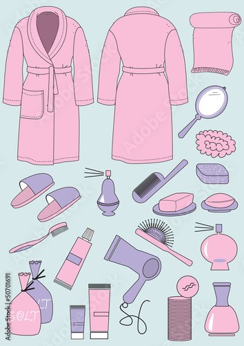 Bathrobe and objects for bathroom