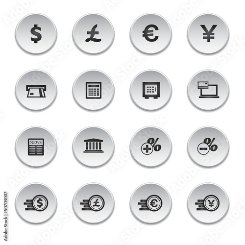 Financial and money icon set, round shape