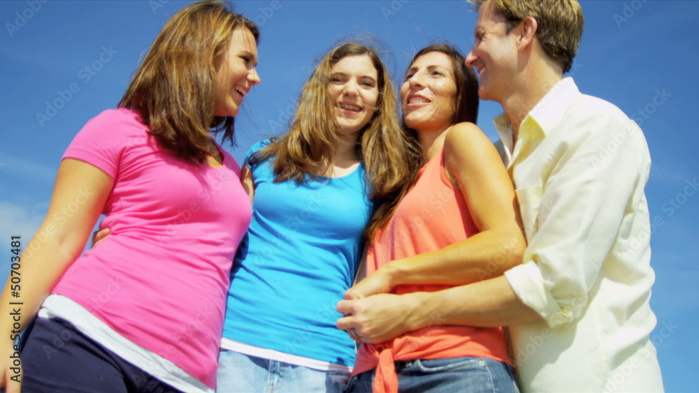 Close Up Smiling Caucasian Family Outdoors Close Up Smiling Caucasian Family Outdoors