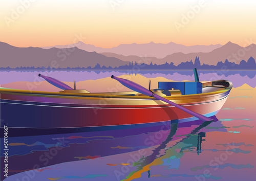 Akşamüstü deniz ve Kayik