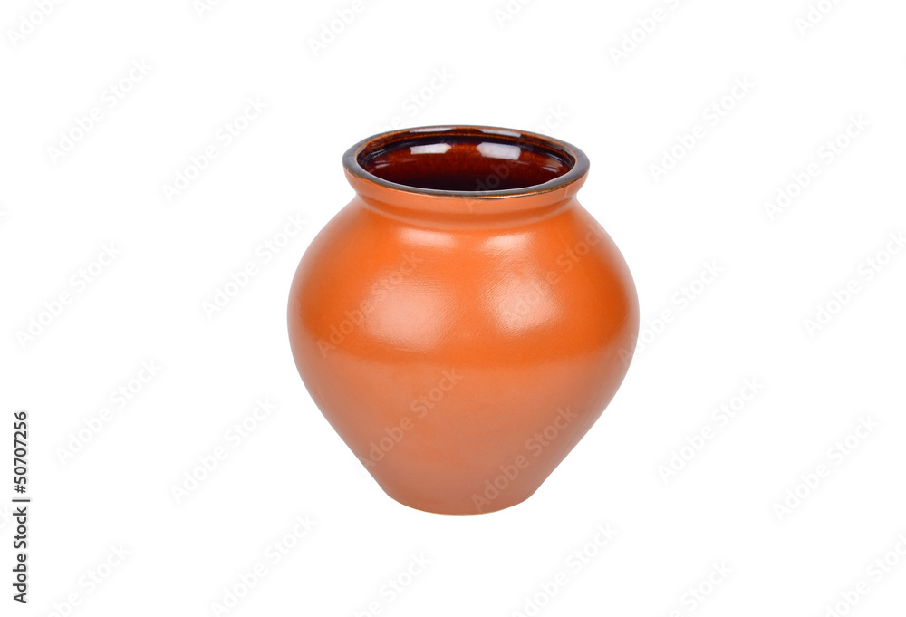 Vintage clay pot, isolated on white background
