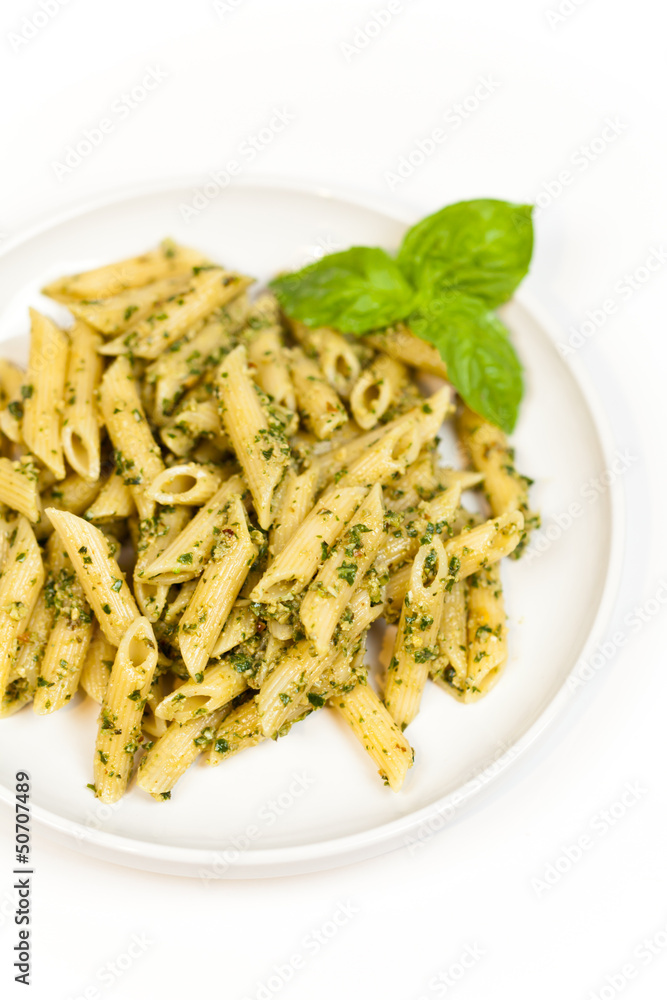 Penne pasta with pesto sauce