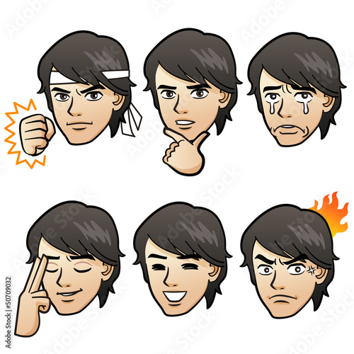 男性 表情 ジェスチャー マンガ / Handsome man emotion variation