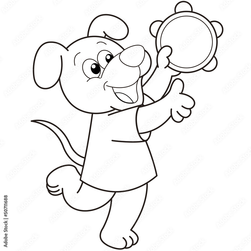 Cartoon Dog Playing a Tambourine Cartoon Dog Playing a Tambourine