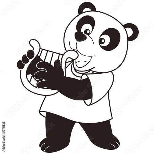 Cartoon Panda Playing a Harp