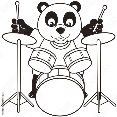 Cartoon Panda Playing Drums