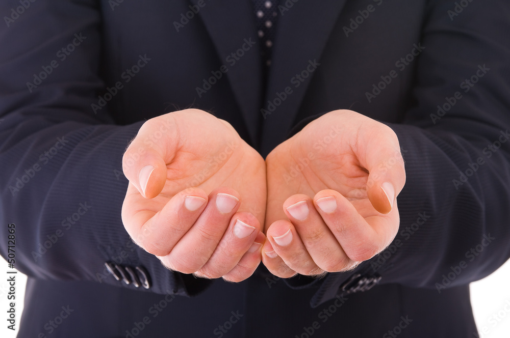 Businessman showing empty hands.