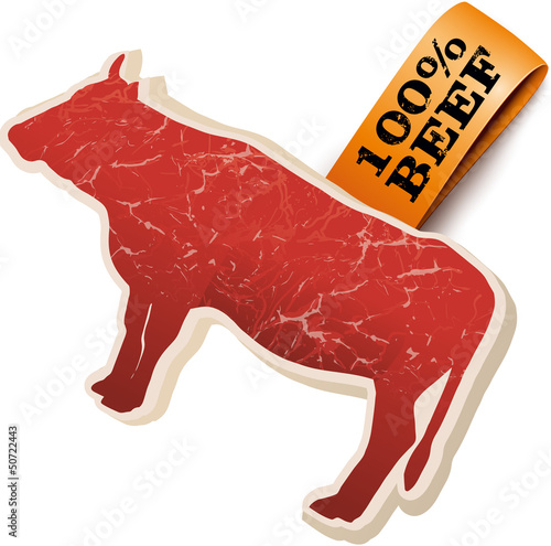 Steak in Rinderform mit Label 100%Beef