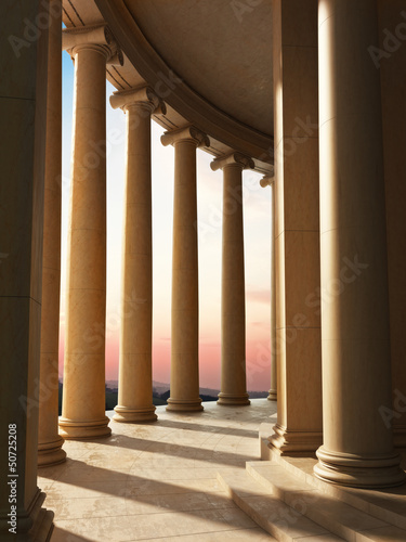Obraz na płótnie Column architecture with a sunset background