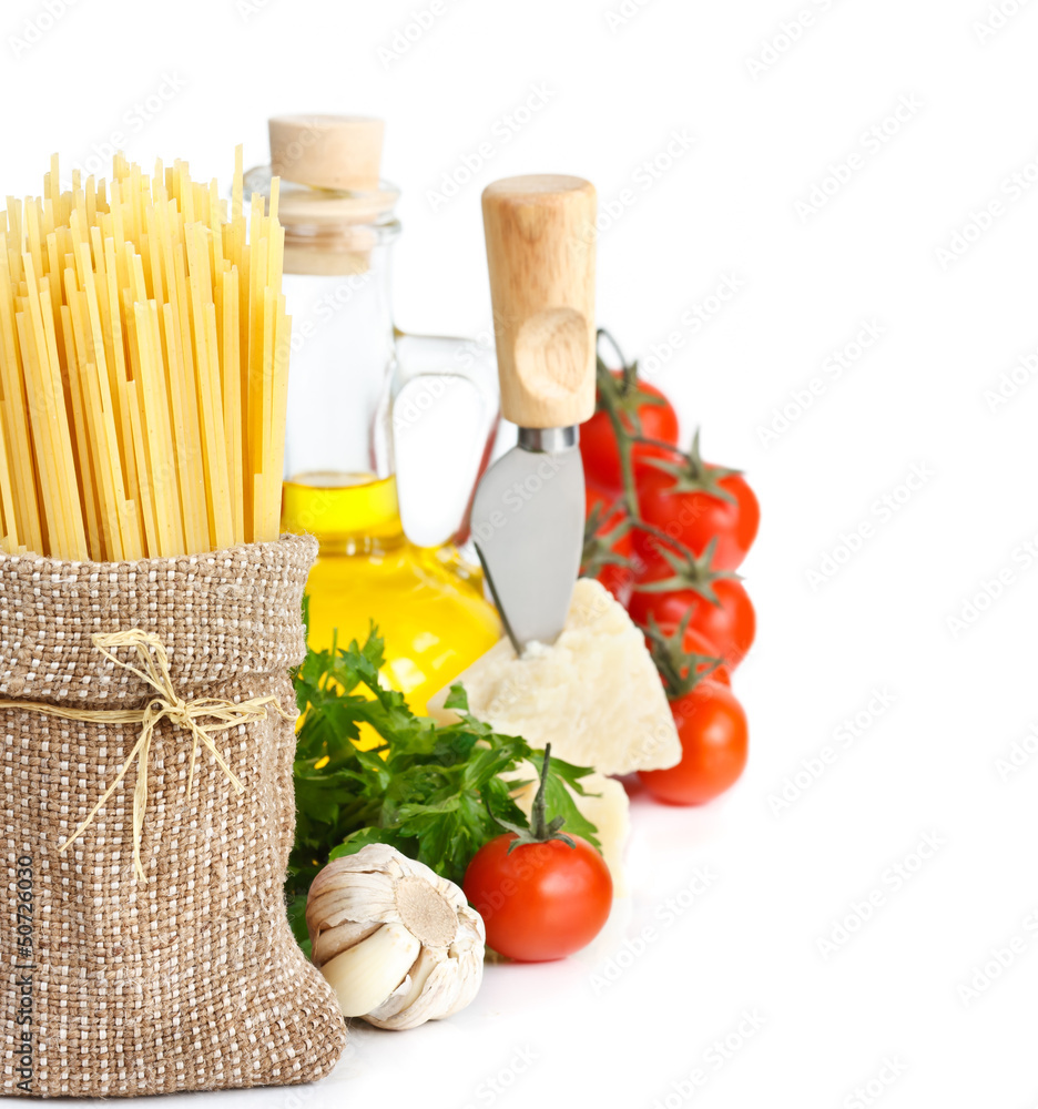 Spaghetti and ingredients. Spaghetti and ingredients.