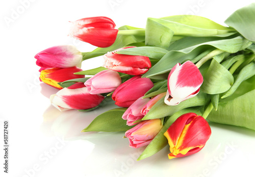 Fototapeta Naklejka Na Ścianę i Meble -  Beautiful tulips in bucket isolated on white