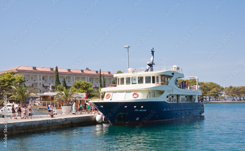 Tourist ship at the pier. Big Brijuni. Croatia Tourist ship at the pier. Big Brijuni. Croatia