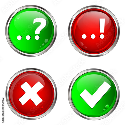 Question and answer marks with web buttons.