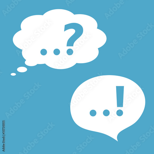 Question and answer marks with speech bubbles on blue background