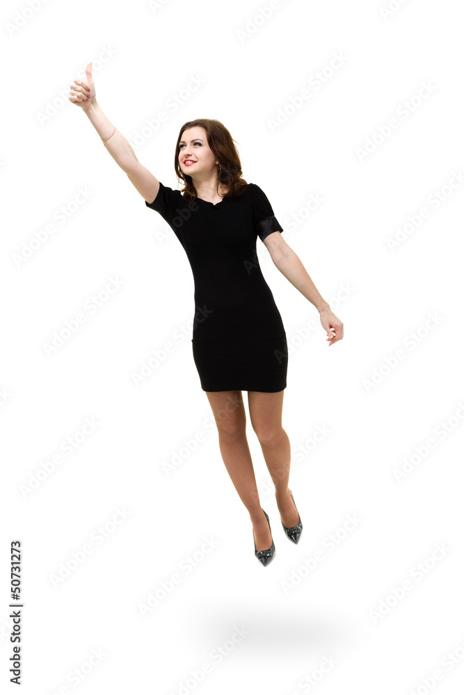 woman showing thumbsup flying