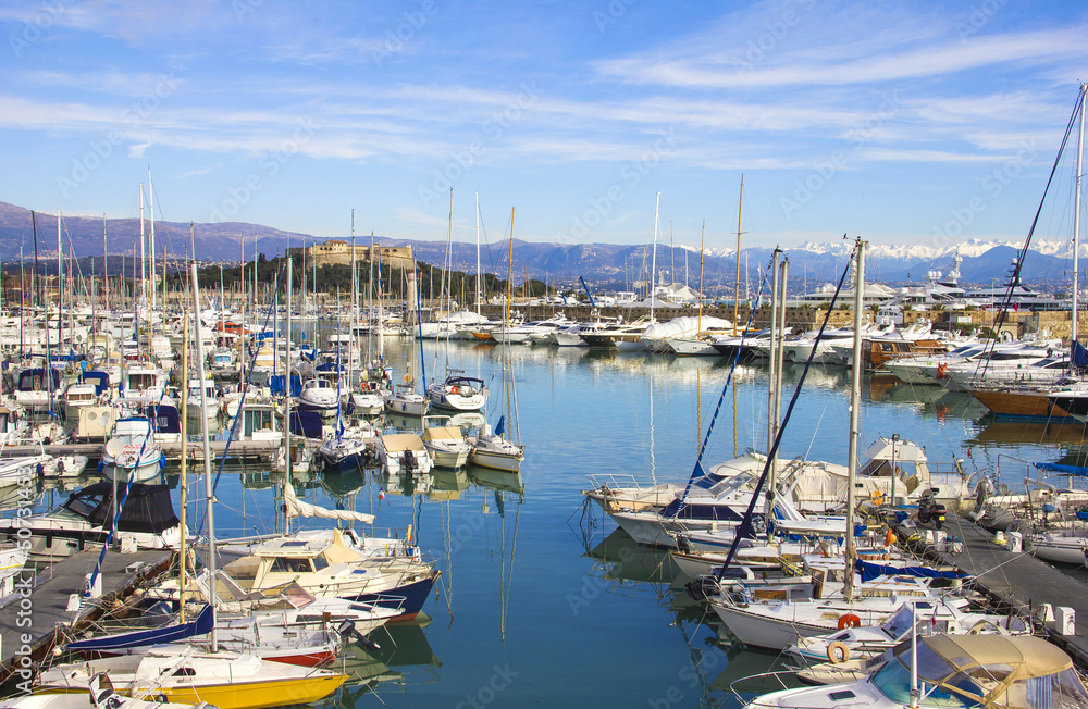 Yachts in the port of Antibes, Cote d'Azur