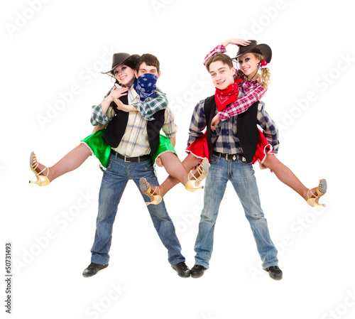 cabaret dancer team dressed in cowboy costumes