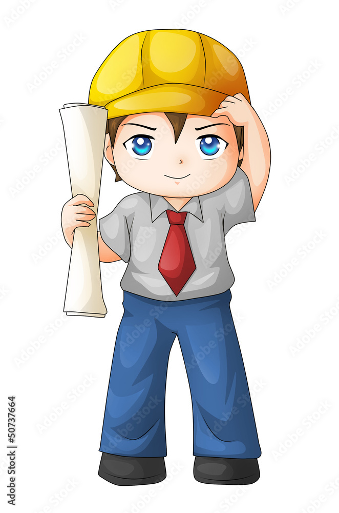 Cute cartoon illustration of an architect Stock Illustration | Adobe Stock
