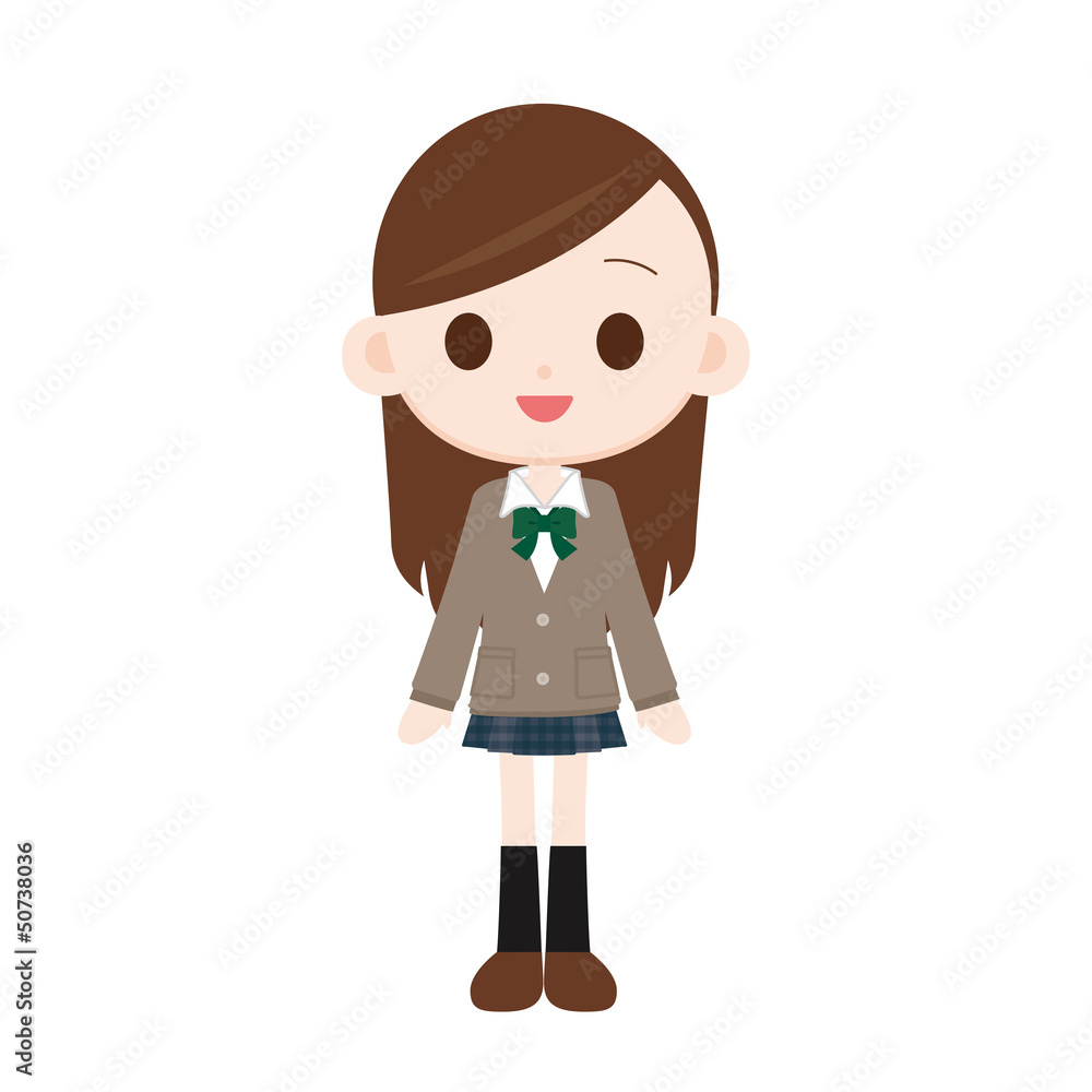 女子高生 カーディガン茶色 チェックスカート紺色 Stock イラスト Adobe Stock