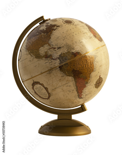 Antique globe on white photo