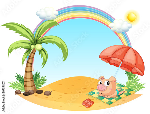A pig relaxing at the beach