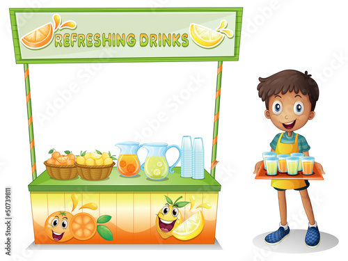 A boy with a stall of refreshing drinks