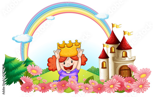 A princess with a castle at the back