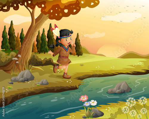 An Indian girl along the river