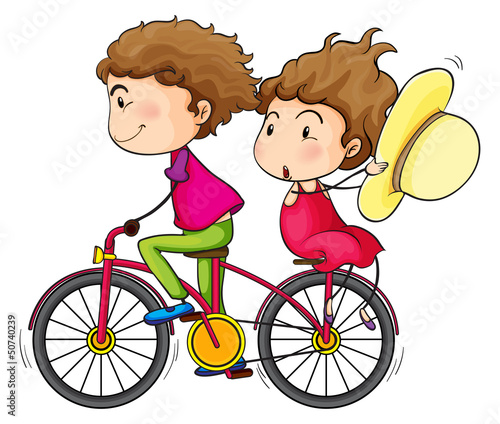 A girl and a boy riding in a fast moving bike