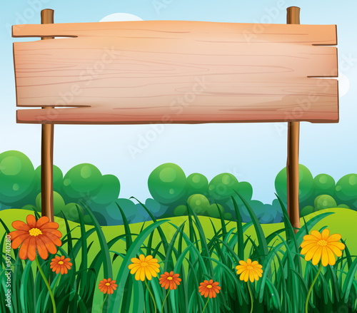 A wooden signboard in the garden