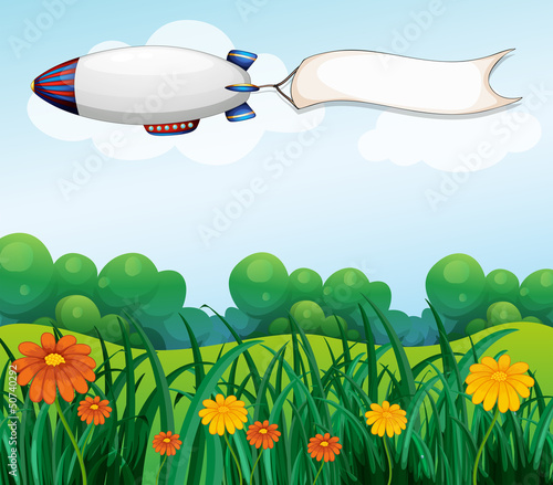 An empty signage carried by the white blimp