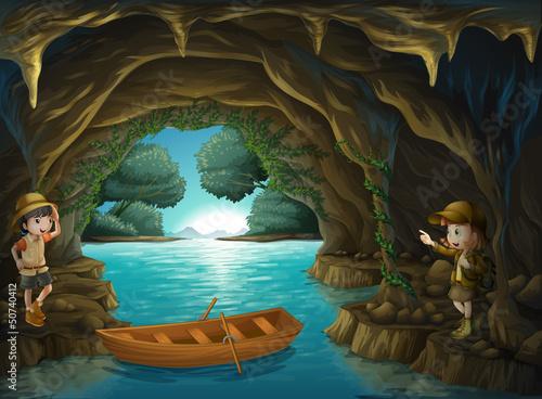 Young explorers inside the cave