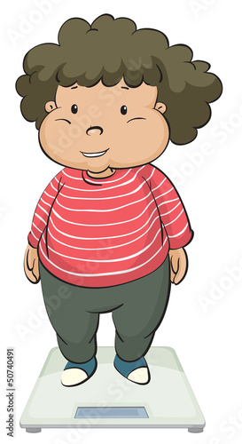 A fat girl above a weighing scale