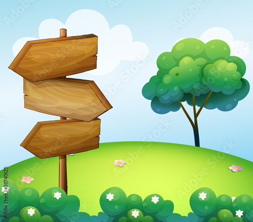 The wooden arrow signage at the hill