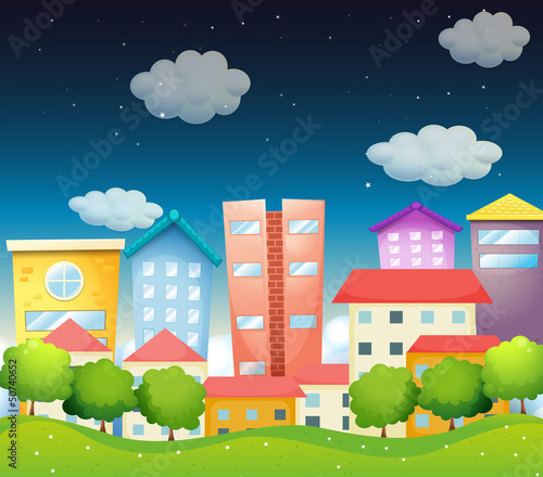 A view of the city in the middle of the night