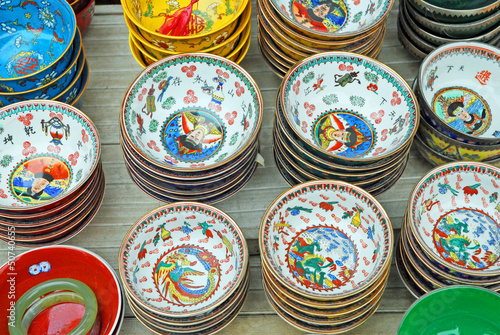 Dongtai Lu Antique Market colorful Chinese cups on sale.