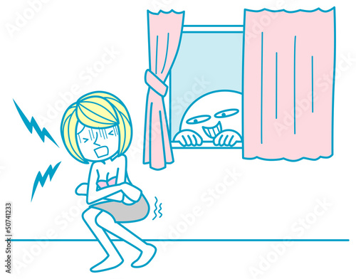 覗く変質者に驚く女性