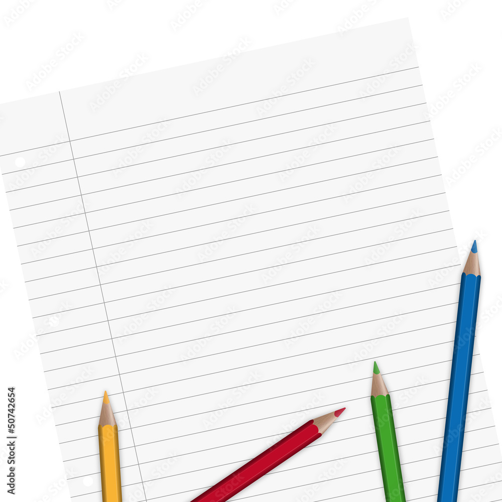 Blatt Papier liniert mit Stiften Blatt Papier liniert mit Stiften
