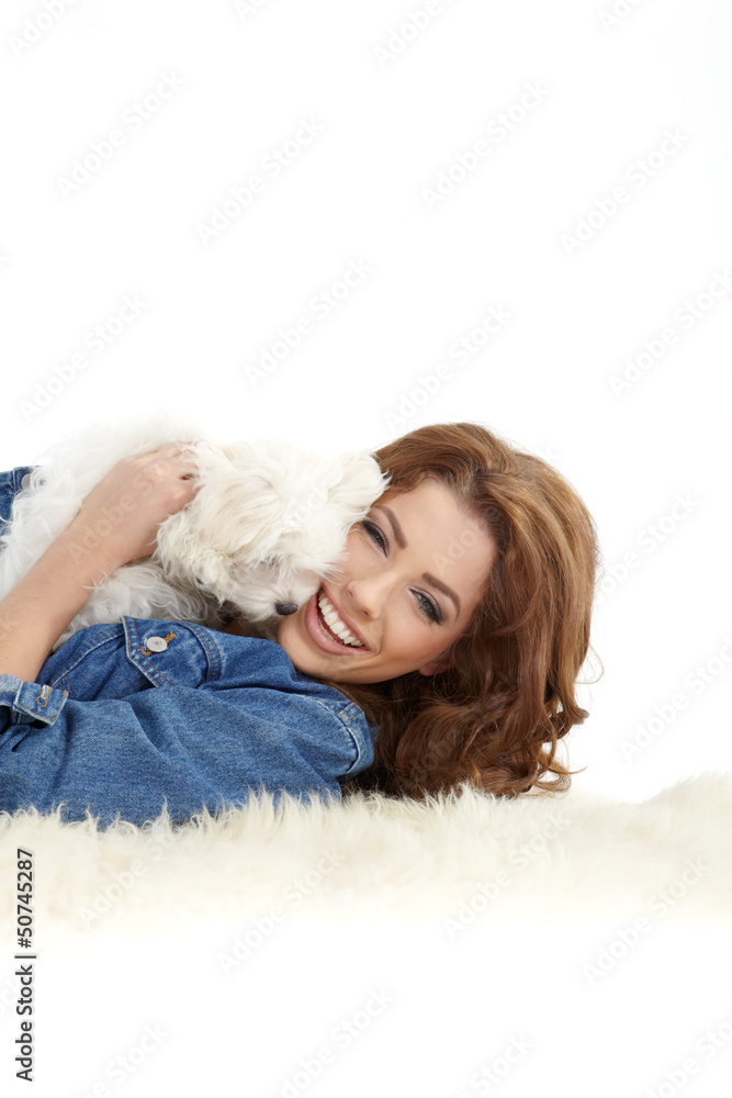 beautiful girl with perfect skin and long wavy hair with a fluff beautiful girl with perfect skin and long wavy hair with a fluff