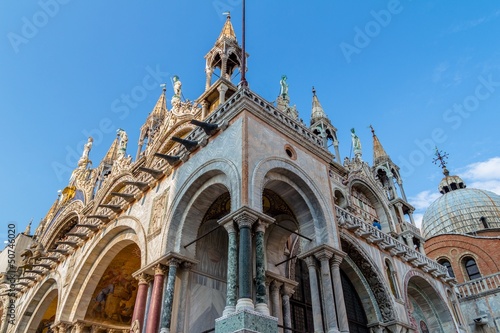 Detail of San Marco church roof with its statues in Venice