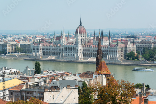 View of Hungarian parliament building with Danube river