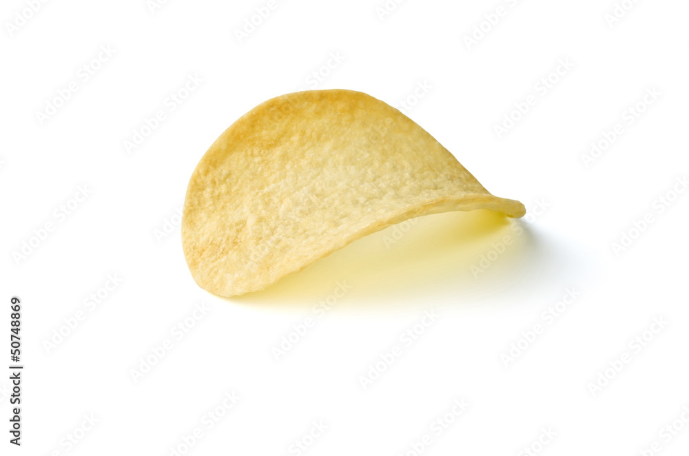 Potato chips close-up, isolated over white