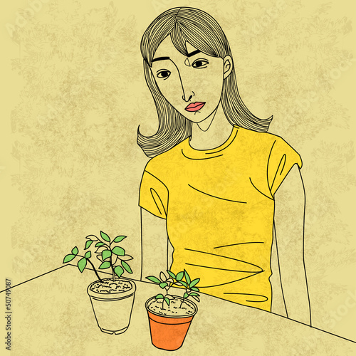 flowerpot and girl