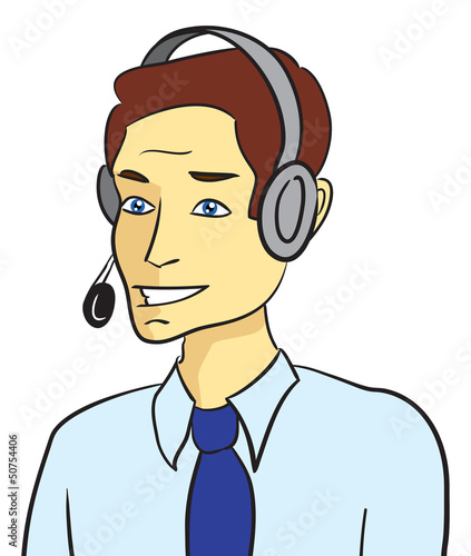 Customer support man talking with headset