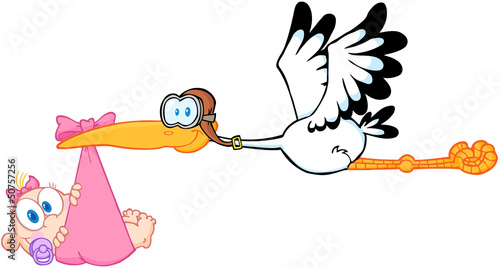 Stork Delivering A Newborn Baby Girl