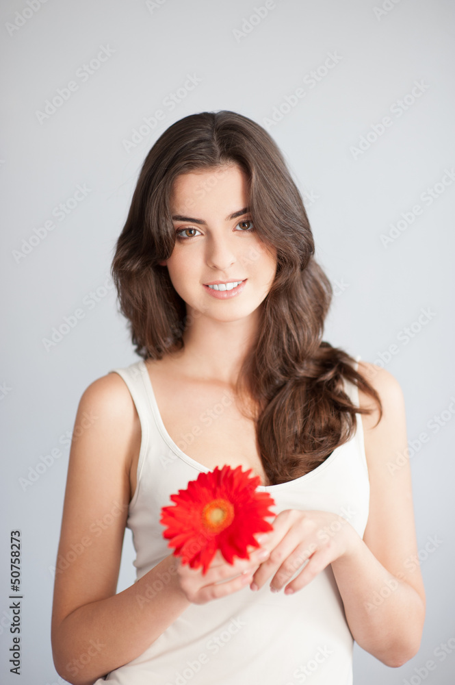 beautiful girl with red flower