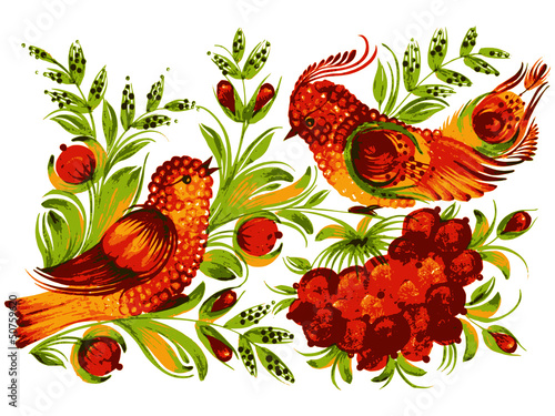 Bird, viburnum and flower